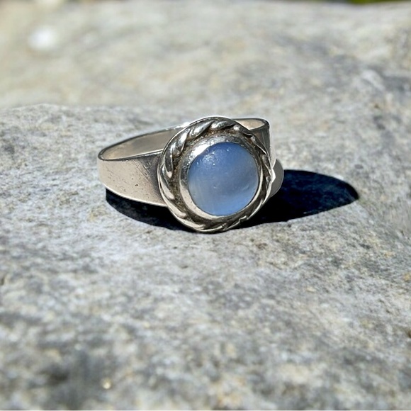 🌺Vintage Sterling Blue Glass Ring - Picture 7 of 10